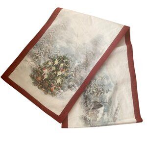 Pottery Barn Christmas Table Runner Snowy Tree Cottage Old World Holiday Decor